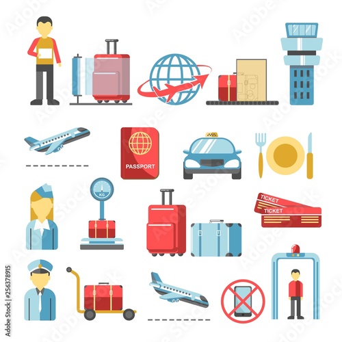 Airport procedures and services flight man baggage and board crew