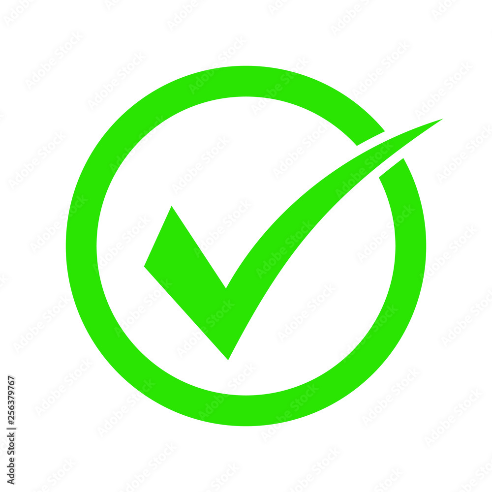 Green tick icon vector symbol, checkmark isolated on white background
