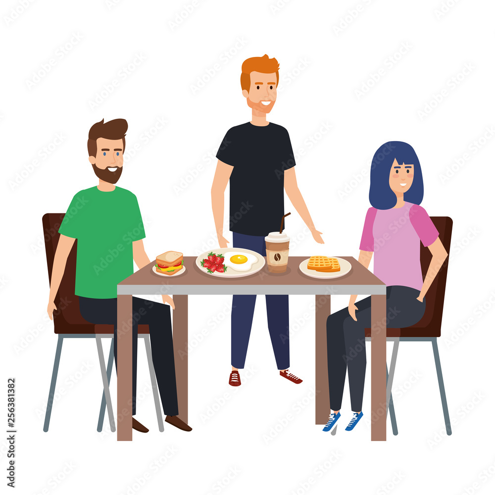 young people eating in table characters young people eating in table characters