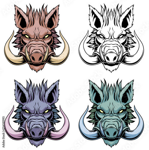 Set of wild boar heads.