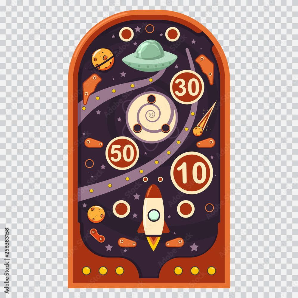 Retro pinball machine with space game. Vector cartoon illustration isolated  on a transparent background. Stock Vector | Adobe Stock
