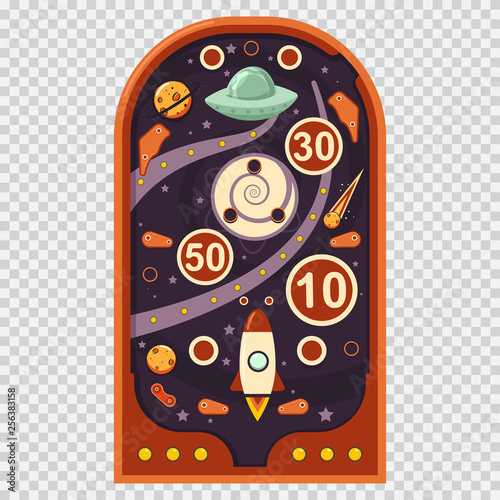 Retro pinball machine with space game. Vector cartoon illustration isolated on a transparent background. photo