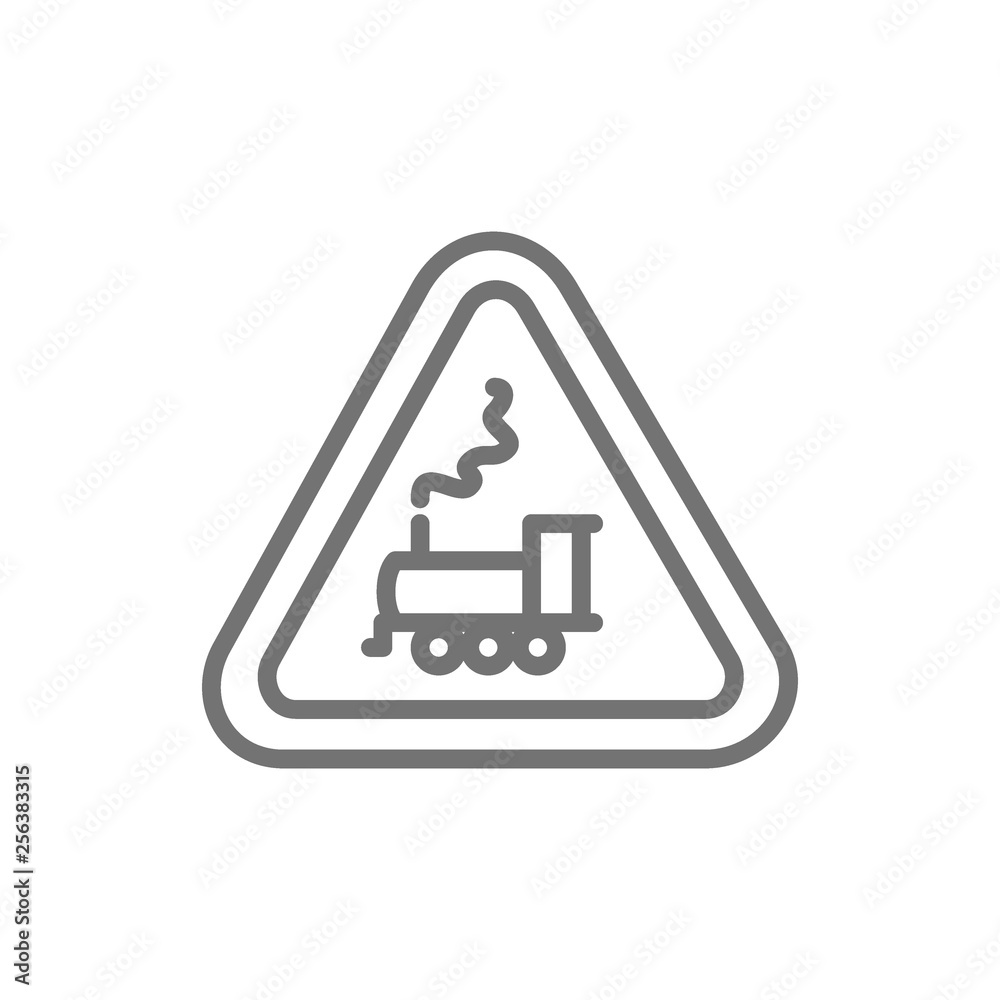 Attention train sign, railway traffic line icon. Attention train sign, railway traffic line icon.
