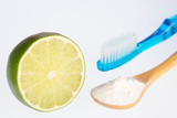 Toothbrush, bicarbonate and lemon - Citrus × latifolia