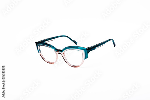 Glasses with transparent glasses in a fashionable frame on an isolated white background
