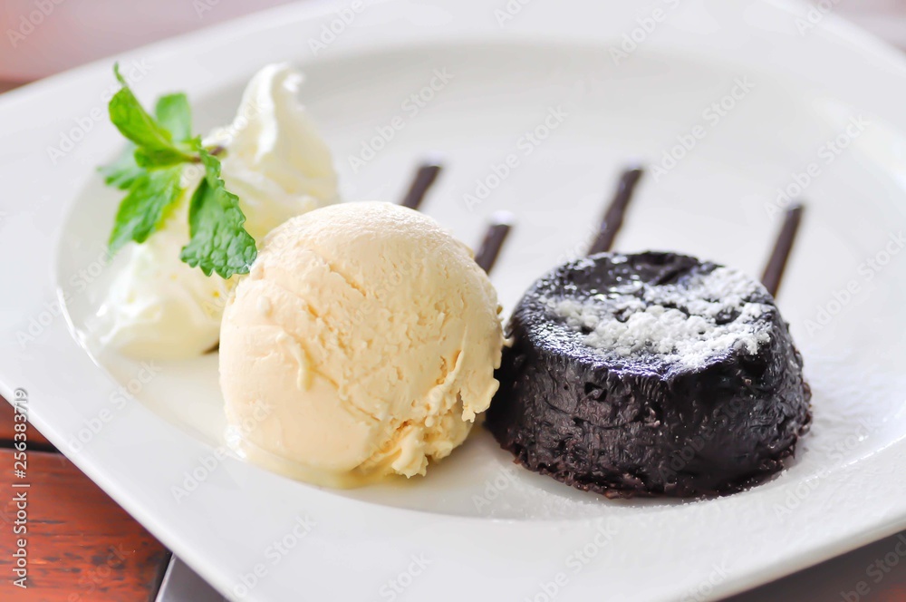 chocolate cake or chocolate lava cake with ice cream chocolate cake or chocolate lava cake with ice cream