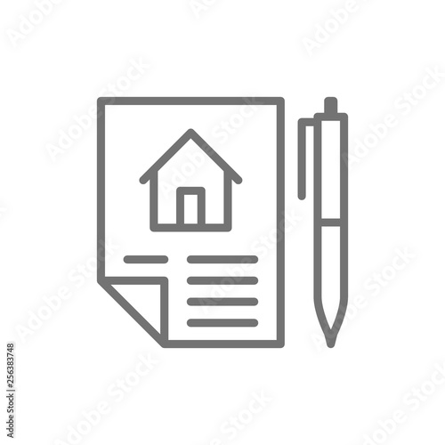 Home purchase contract, sale of real estate, lease line icon.