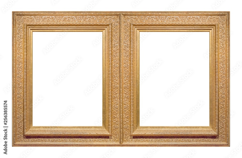 Fototapeta premium Double golden frame (diptych) for paintings, mirrors or photos