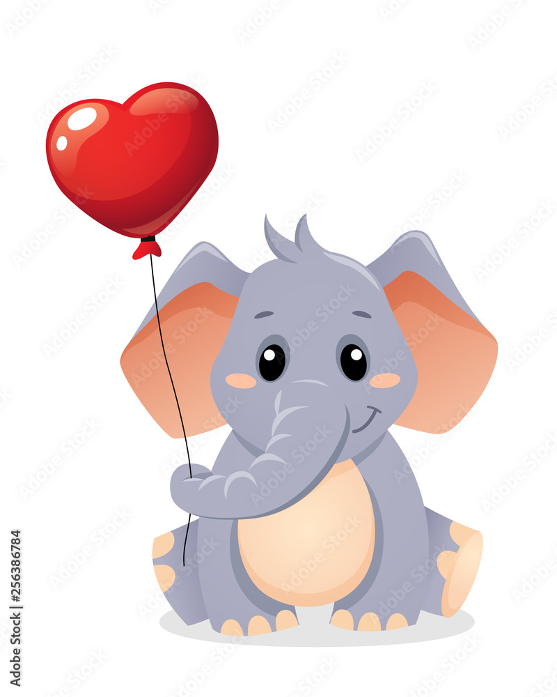 Obraz premium Cute little elephant holding balloon in heart form