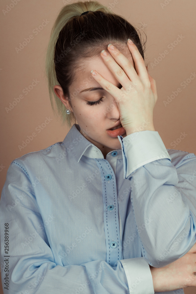 Girl with emotions sad anger mad scream