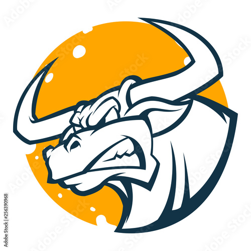 angry bull head mascot black and white vector illustration