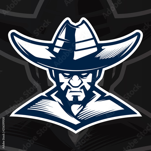 cowboy mascot black and white logo illustration