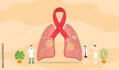 lungs cancer spot concept with team people of medic doctor - vector illustration