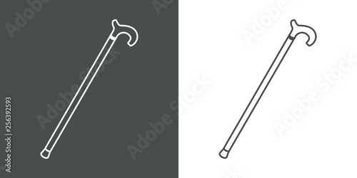Icono plano lineal bastón de caballero en gris y blanco