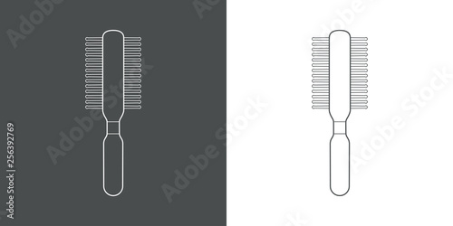 Icono plano lineal cepillo de pelo en gris y blanco