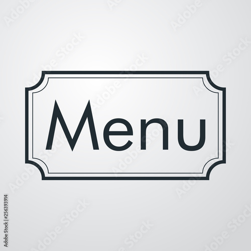 Logotipo con texto Menu en marco cuadrado lineal en fondo gris