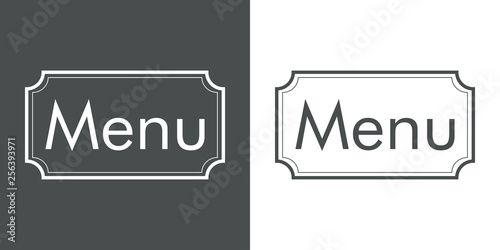 Logotipo con texto Menu en marco cuadrado lineal en gris y blanco