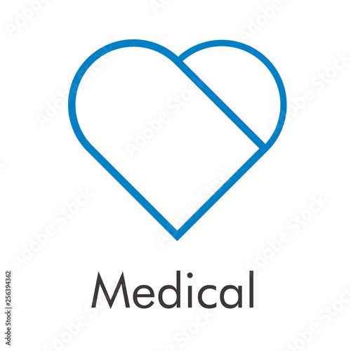 Logotipo abstracto con texto Medical con corazón dividido lineal en color azul