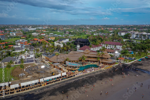 Aerial view of Canggu coastline on sunset, Bali Indonesia
