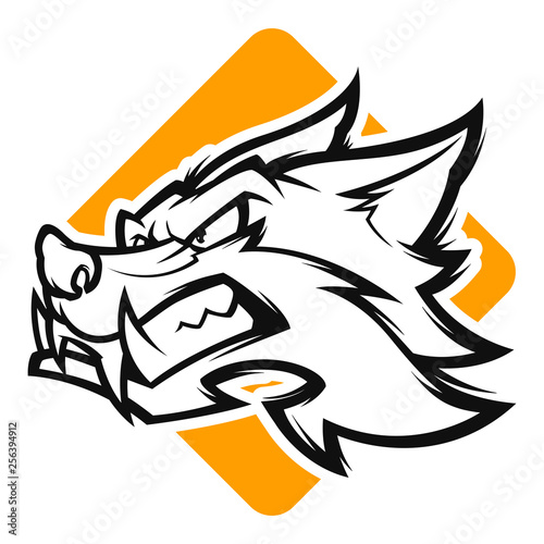 angry fox head black and white esports logo vector illustration
