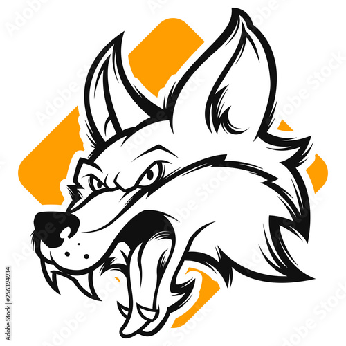 angry fox head black and white esports logo vector illustration