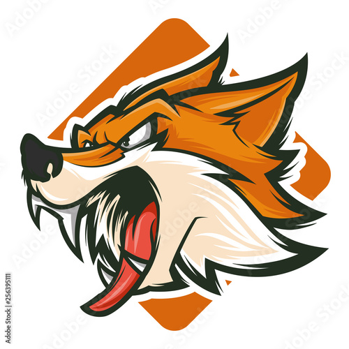 angry fox head esports logo vector illustration