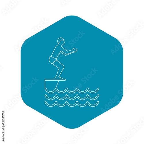 Jumping in a pool icon. Outline illustration of jumping in a pool vector icon for web