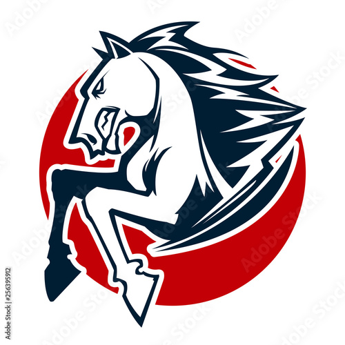 angry horse head black and white mascot esports logo illustration