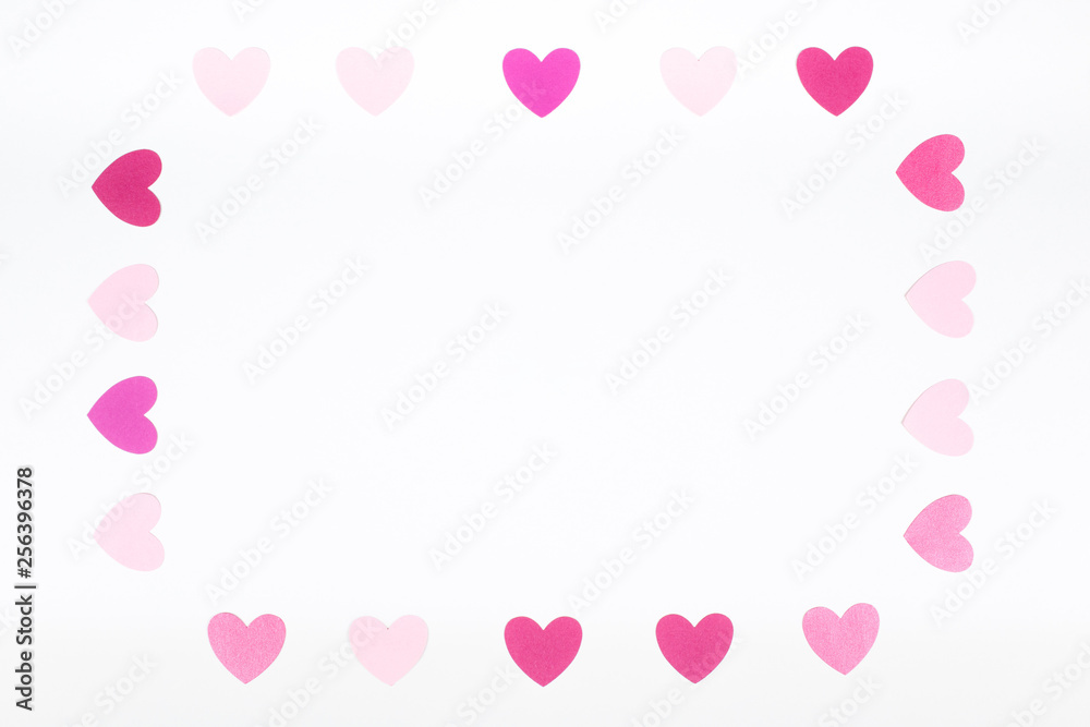 Pink hearts on white background
