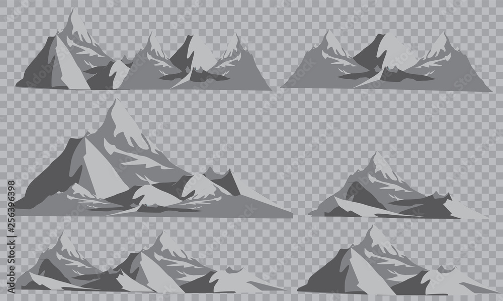Mountains silhouettes on the white background. Vector set of outdoor design elements. Mountains silhouettes on the white background. Vector set of outdoor design elements.