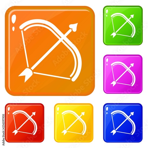 Weapon bow icons set collection vector 6 color isolated on white background