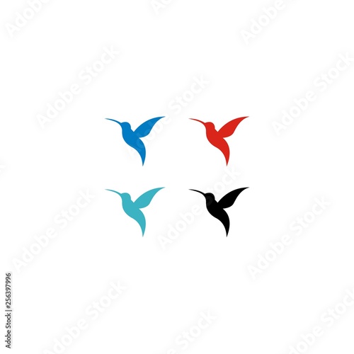 Colorful flying hummingbirds set isolated on white background or logo template. Vector