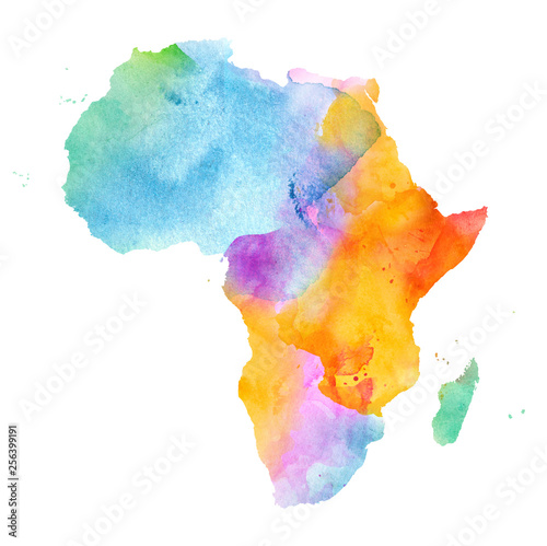 Obraz na plátně Multicolor Watercolor Africa Map on white Background, Side View.