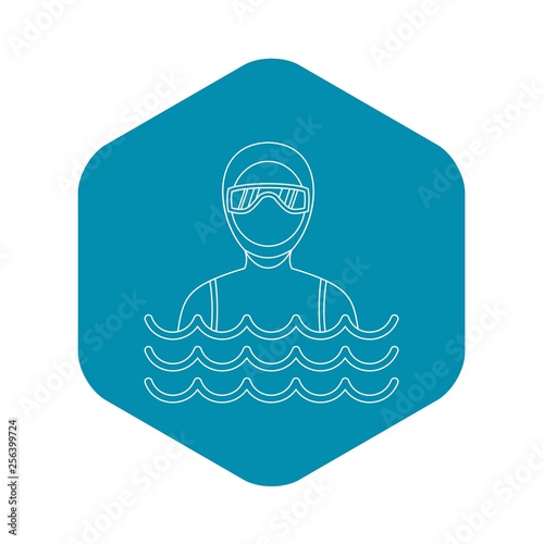 Man in a diving suit icon. Outline illustration of man in a diving suit vector icon for web