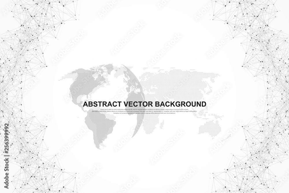 Abstract plexus background with connected lines and dots. Wave flow. Plexus geometric effect Big data with compounds. Lines plexus, minimal array. Digital data visualization. Vector illustration
