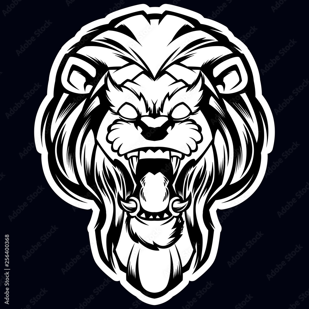 lion head black and white mascot logo illustration Stock Vector | Adobe ...