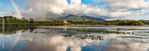 Принти на полотні Killarney lakes and Ross Castle scenic  rainbow panorama landscape