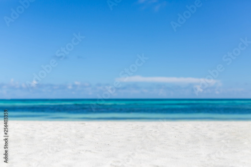 Sea view from tropical beach with sunny sky. Relaxing beach landscape © icemanphotos