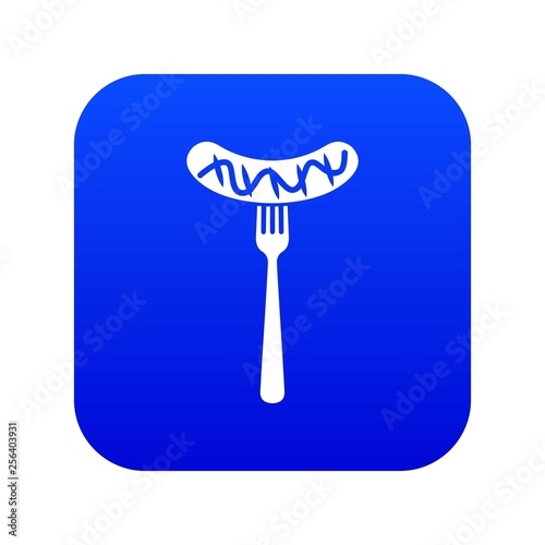 Grilled sausage on a fork mustard icon digital blue for any design isolated on white vector illustration