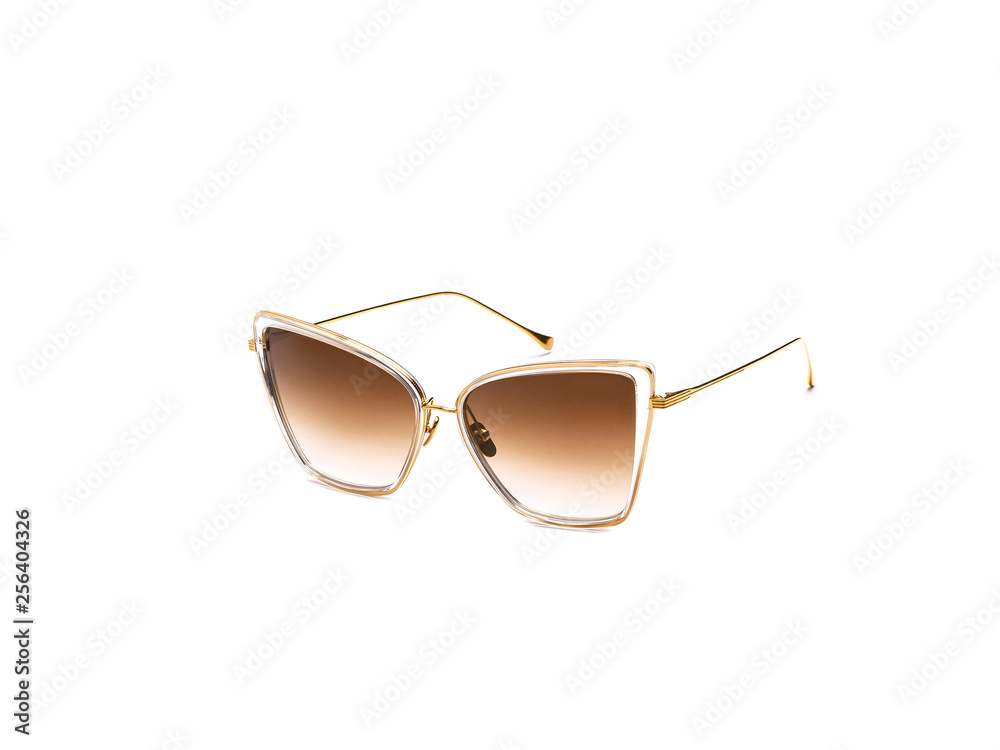 Sunglasses with brown glasses on an isolated white background