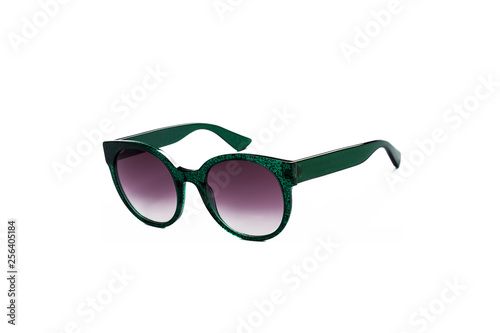 Sunglasses with purple glasses on an isolated white background