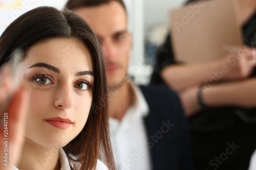 Wallpaper Mural Beautiful blonde woman make some marks on screen Torontodigital.ca