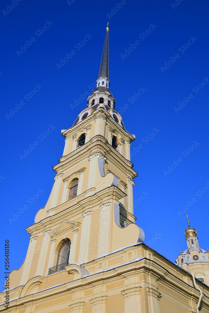 Peter and Pauls cathedral. Architecture of Saint-Petersburg, Russia. Color picture. Popular landmark. Winter photo