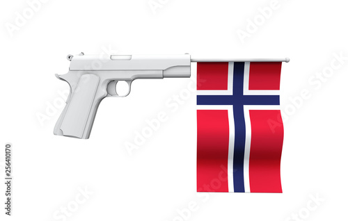 Norway gun control concept. Hand gun with national flag photo