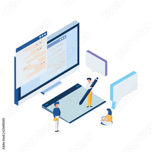 desktop with mini people workers
