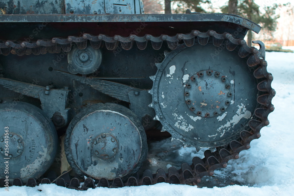 German battle tank 2nd World War Tiger in the snow under the trees. German battle tank 2nd World War Tiger in the snow under the trees.