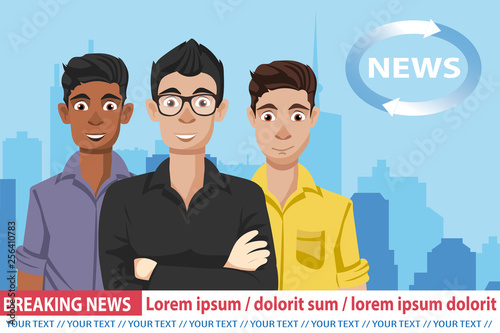 Anchormen on tv broadcast news. Breaking News vector illustration. Media on television concept. Flat vector illustration
