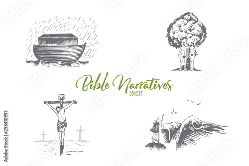 Bible narratives - Noahs ark, Adam and Eve, Jesus Christ vector concept set