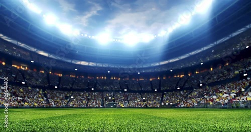 4k resolution footage of a dramatic soccer stadium. The stadium was made in 3d without using existing references. The crowd and light on the stadium are animated.
