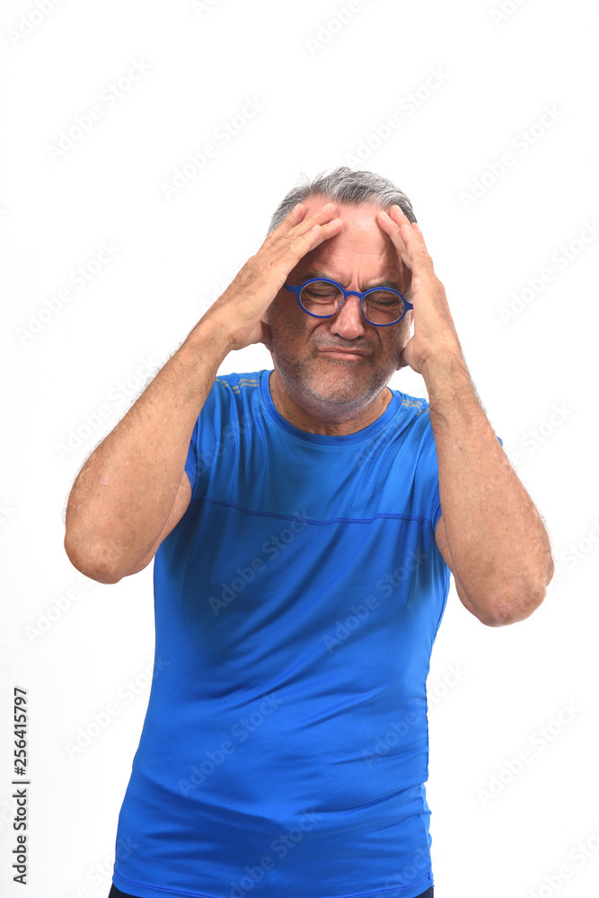 man with headache on white background man with headache on white background